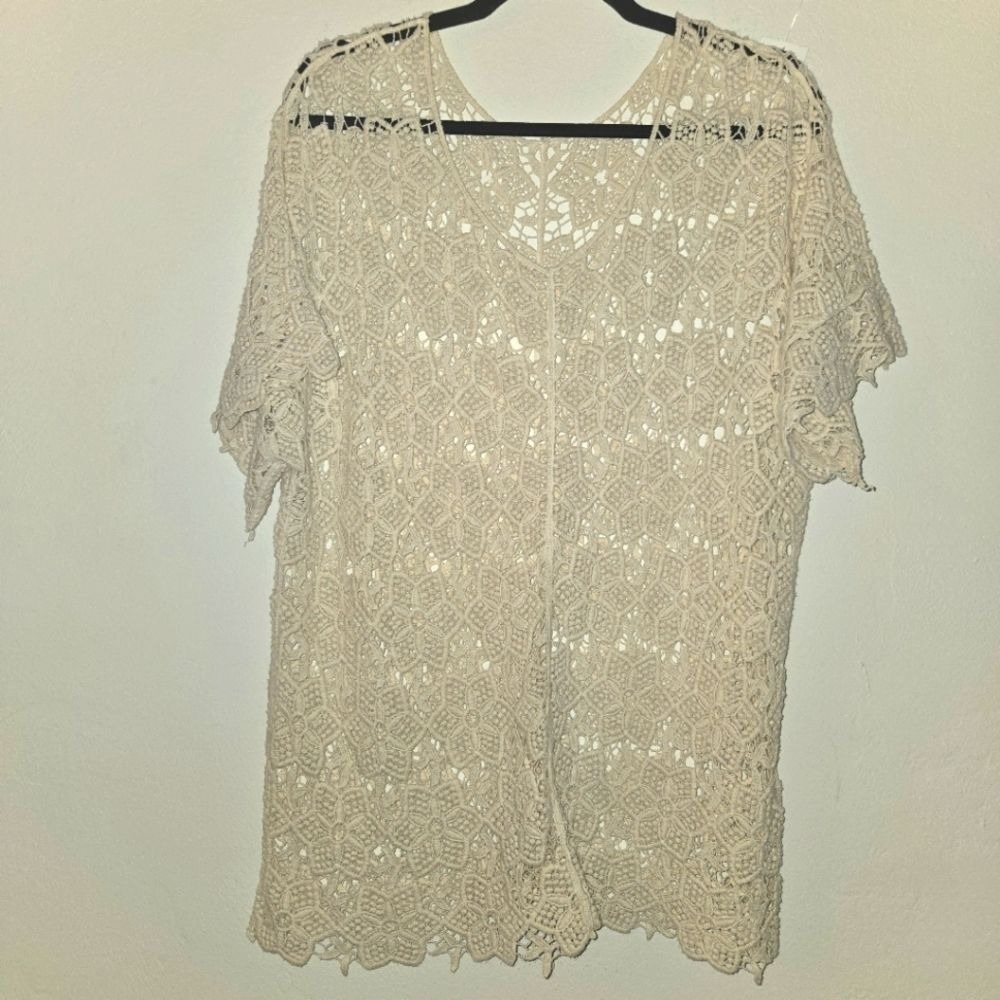 Women's Bohemian Cream Crochet Lace Top Short Sleeve